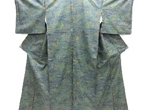 屋敷風景模様織り出し手織り紬着物